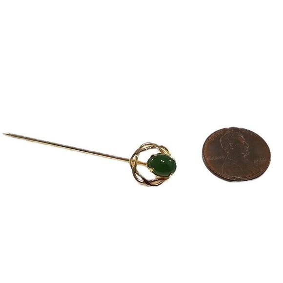 Arthur Pepper ART Stick Pin 1/20th 12k GF Nephrite Jade Jewelry 1950s Jewelry - Picture 3 of 11